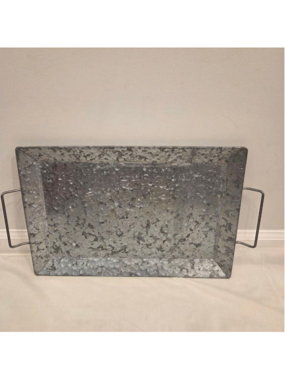 Silver-toned Galvanized Metal Tray with handles 12"×17.5"